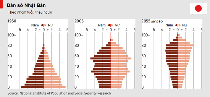 Biểu đồ dự báo dân số Nhật Bản đến năm 2025